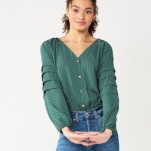 Draper James RSVP New Size L Ruffled Sleeve Green White Polka Dot Bodysuit Top